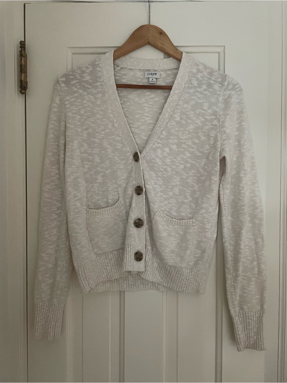 J. Crew Ivory Button-Up V-Neck Pocket Cardigan